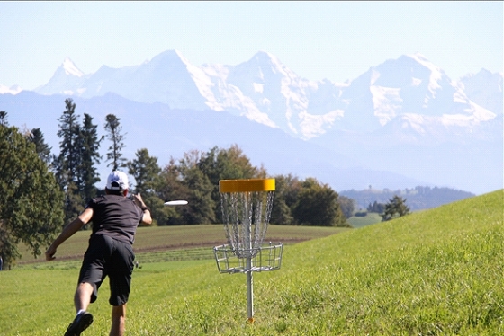 Swiss Open with Alps in Background